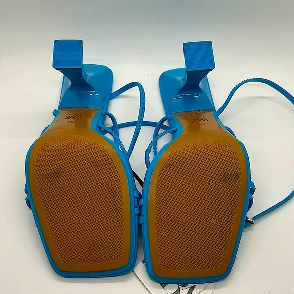 Zara NWT Brilliant Blue Jeweled Strappy High Heel Shoes **Size 36/US Size 6** - Picture 7 of 7